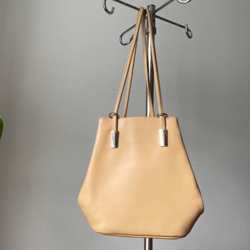 🍂 Beige Tan Lancaster Minimalist Leather Backpack Purse Made in France